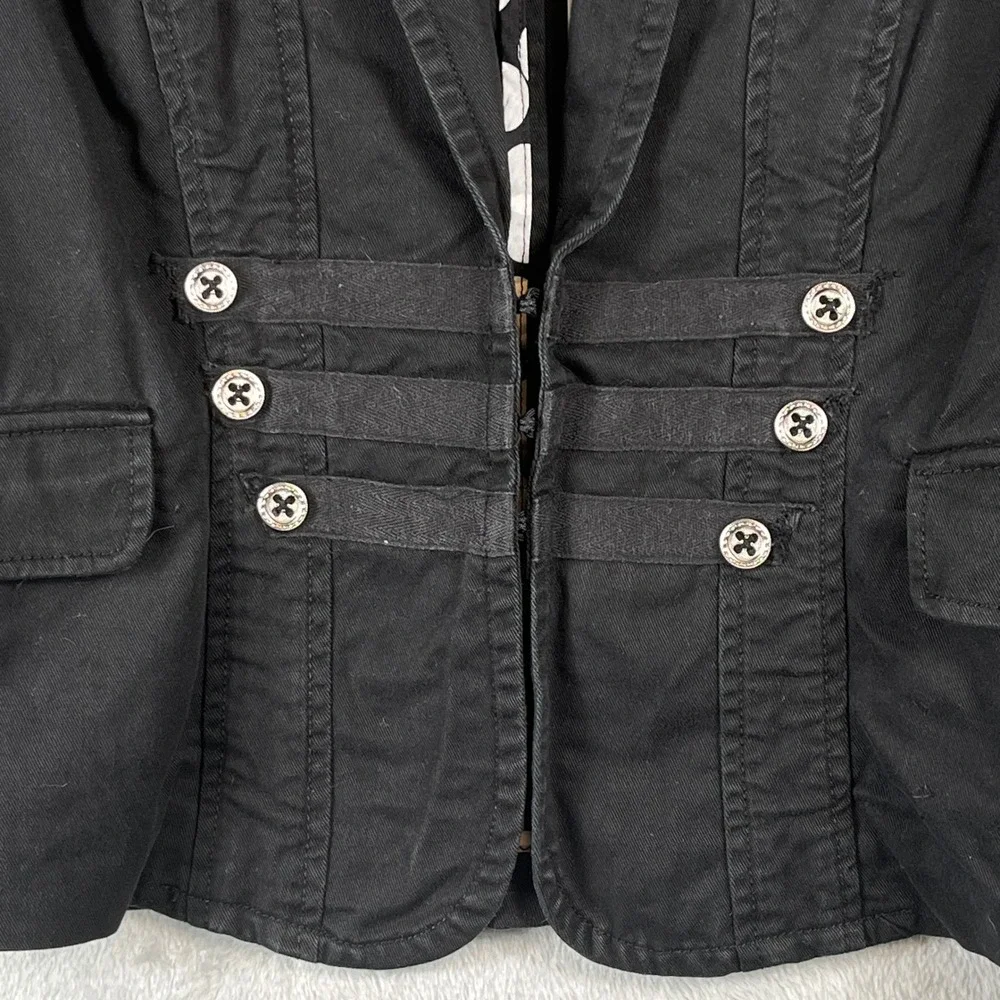 Cabi Military Officer Jacket 10 Black Cotton Stretch Hook Eye Tailored Moto